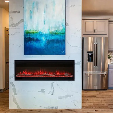 Crni zidni električni kamin ugrađen